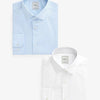 White/Blue Regular Fit Easy Care Long Sleeve Single Cuff Shirts 2 Pack