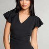 Lipsy Black V-Neck Smart Flutter Sleeve Midi Dress