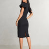 Lipsy Black V-Neck Smart Flutter Sleeve Midi Dress