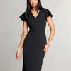 Lipsy Black V-Neck Smart Flutter Sleeve Midi Dress